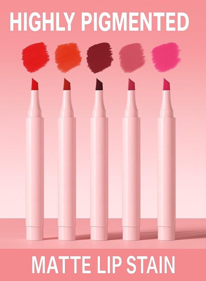 قلم تحديد الشفاه Diryi Lip Tint Marker – قلم تحديد الشفاه وأحمر الشفاه 2 في 1 | رأس قلم بزاوية، مقاوم للماء، مطفي، مقاوم للتلطخ، يدوم طويلاً، لون شفاه ناعم ودقيق وجريء، 5 ألوان (5# وردي توتي) - Image 3